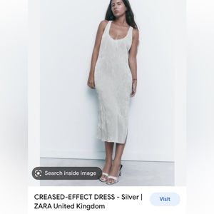 Zara Silver Creased-Effect Midi Dress